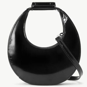 NWT Staud Mini Moon Purse in Polished Black Leather, Crossbody Bag , Brand NEW